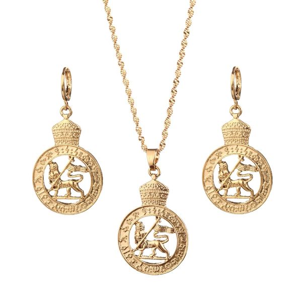 

ethiopian lion jewelry sets nigeria kenya ghana gold african arab middle eastern pendant necklace wedding party jewelry mom girl gifts, Slivery;golden