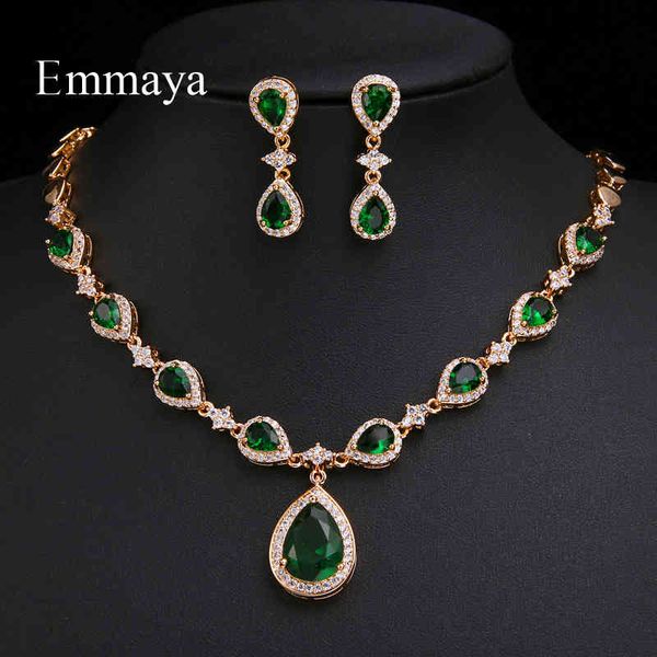 

jewelry sets emmaya new arrival rose gold green waterdrop appearance zirconia charming costume accessories earrings and necklace, Black