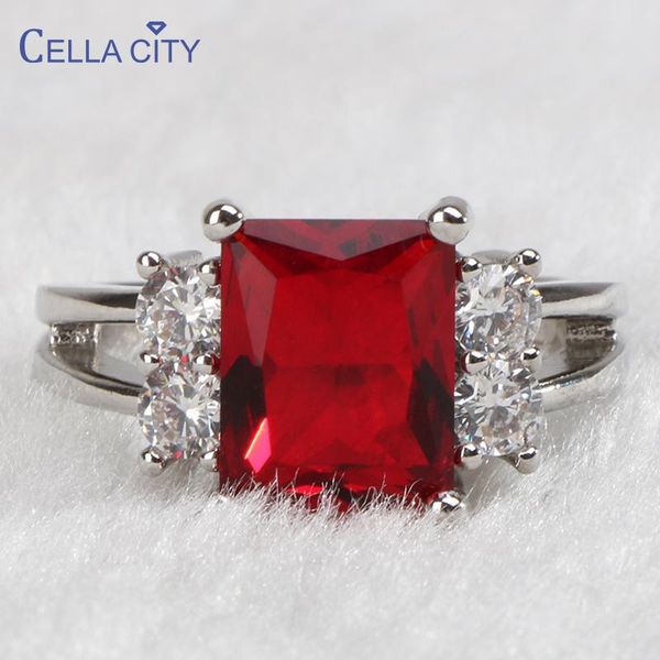 

cluster rings cellacity silver 925 ring for women rectangle gemstones fine jewelry geometry white red zircon trendy female accessory party, Golden;silver