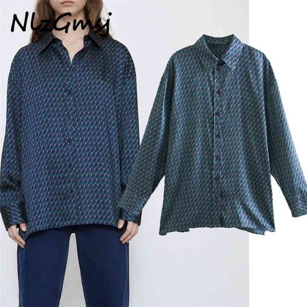 

blouse women geometric print shirt women's blouses oversized button up collar shirts autumn long sleeve casual 210628, White