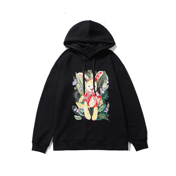 

fashion mens hoodie 20ss vintage stylish long sleeve polo hoodies men women sweatshirt pullover comfortable breathable rabbit print hoodie, Black
