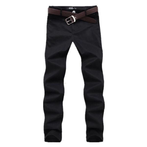 

men's pants twill business men 2021 pure cotton slim trousers solid khaki black casual chino no belt