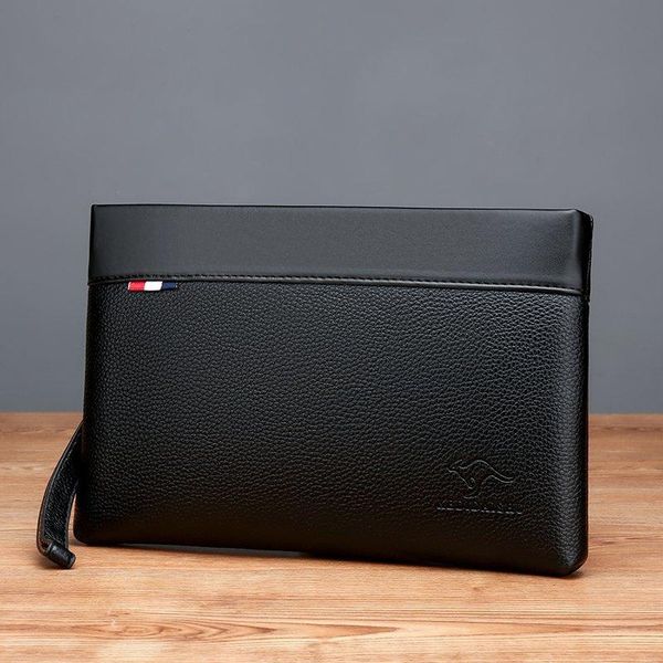 

men's bag 2021 envelope hand litchi pattern leisure business quality baigou wallets, Red;black