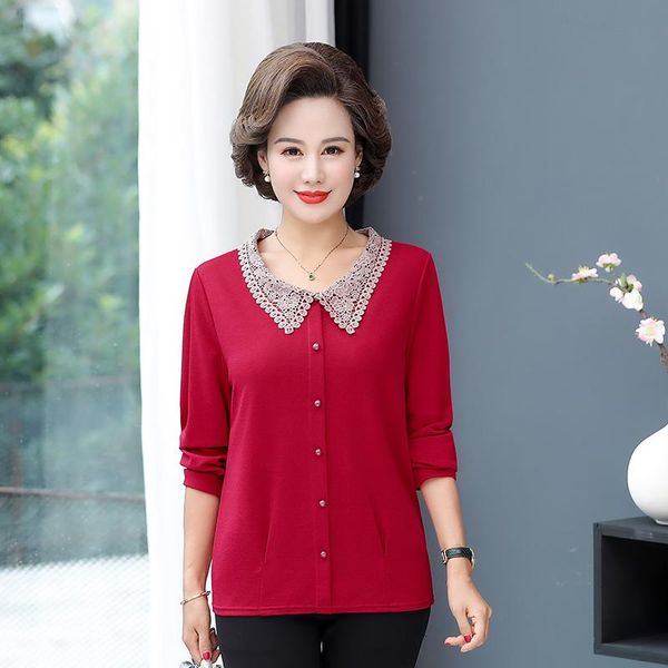 

women's t-shirt fashion middle age women spring autumn plus size tshirt 5xl elegant long sleeve female mother clothing c133, White