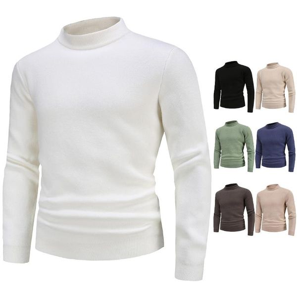 

men's sweaters autumn and winter solid color thick warm long-sleeved sweater fashion casual, White;black