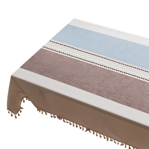 

table cloth tassel tablecloth cotton linen washable cover for kitchen wedding restaurant party picnic (rectangular, 140 x 180cm, blue