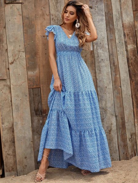 

ditsy floral ruffle hem dress m6li#, Black;gray
