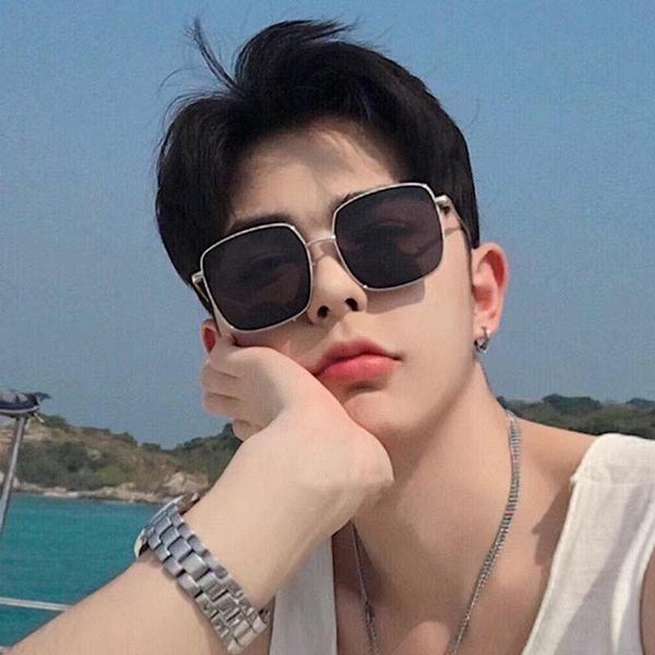 

fashion sunglasses frames female korean metal retro square men big frame, Black