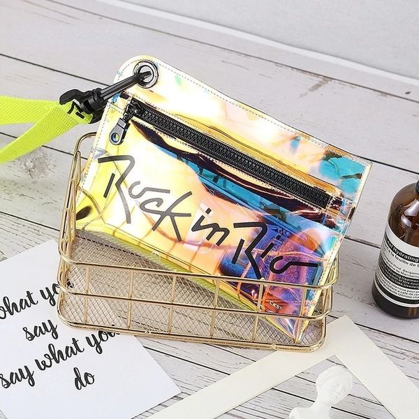 Portamonete alla moda Pvc Laser Magic Color Zipper Key Case Multi-Function Trasparente Student Coin Storage Portafoglio Borsa a mano