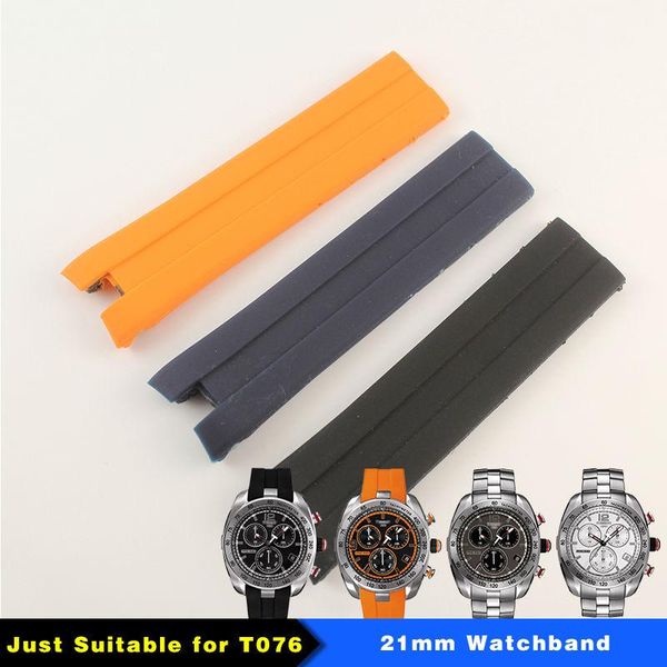 

watch bands 21mm (buckle20mm) black blue orange silicone rubber strap t076417 band for t076 man, Black;brown