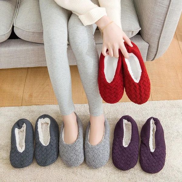 

slippers autumn winter women's shoes home antiskid floor socks thickened plush female, Black