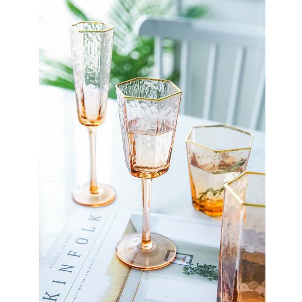 

wine glasses 2pcs creative glass cup hexagon goblet champagne flutes water cups beer kitchen accessories drink