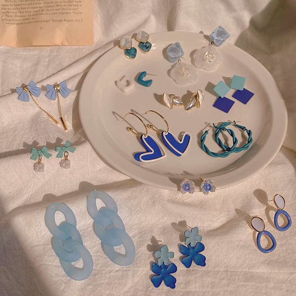 

blue love flower earrings small fresh sense simple sweet temperament