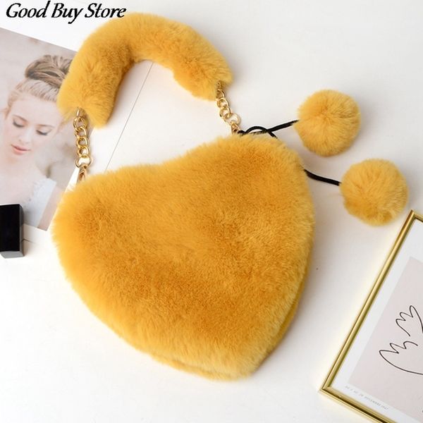 

faux fur purses heart shape fashion totes handbag soft underarm shoulder bags winter spring hand warmer clutch handbags women, Black