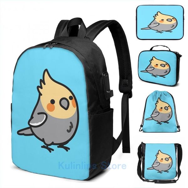 

backpack funny graphic print chubby cockatiel usb charge men school bags women bag travel laptop
