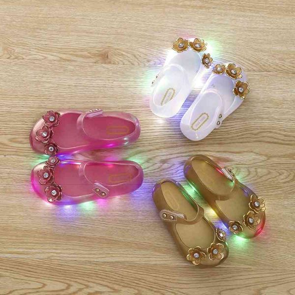 

new three flower light-emitting sandals for children, Black;red