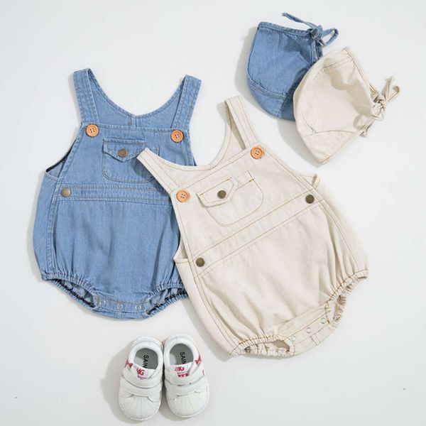 

baby's children's one-piece clothes boys and girls baby's light denim khaki summer hoodie two piece triangle climbing suit, White