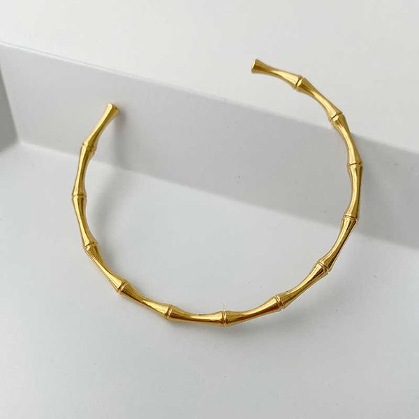 

peri'sbox gold color linked bamboo bangles thin geometric bangles for women open minimalist cuff bangles adjustable 2020 jewelry q0719, Black