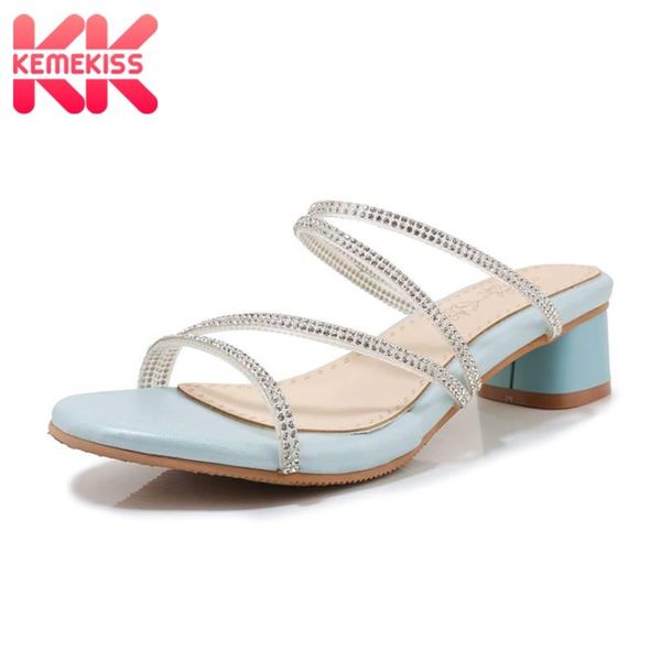 

kemekiss size 32-46 fashion party sandals ladies wedding bling slip on club daily leisure shoes woman footwear, Black