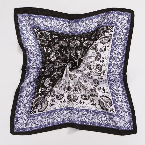 

scarves women printed handle bag hair multifunction ribbon ladies wraps bandana small satin square 60*60cm paisley print, Blue;gray