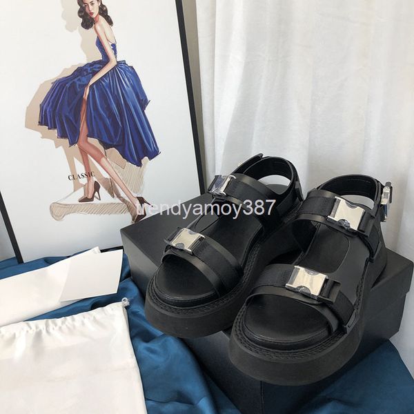 

sandals women's open toe buckle black spring and summer thick bottom heel fashion net red beach sandals women
