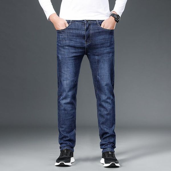 

men's jeans light business spring tide brand youth stretch summer thin casual long pants men, Blue
