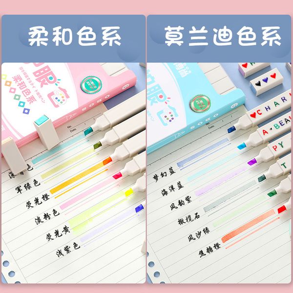 

painting pens diy creative double head pen morandi orcent students use color marker to mark the key points, Black;red