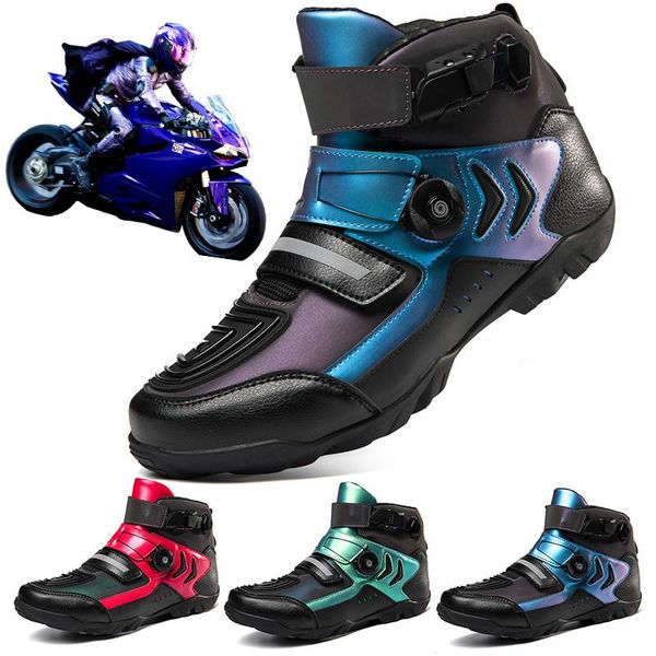 

cycling footwear motorcycle shoes men's leather boots outdoor off-road colorful color-changing street racing, Black