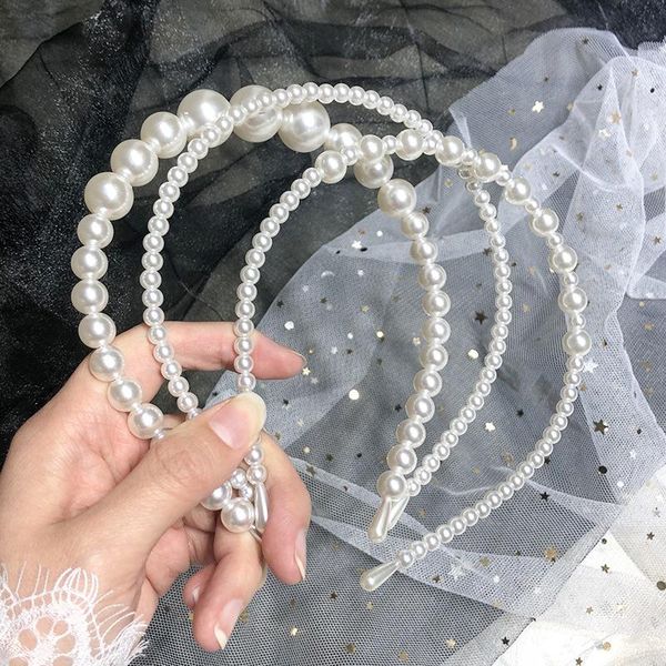 

hair accessories women elegant full pearl band girls headband simple sweet bridal hoops holder ornament fashion, Slivery;white
