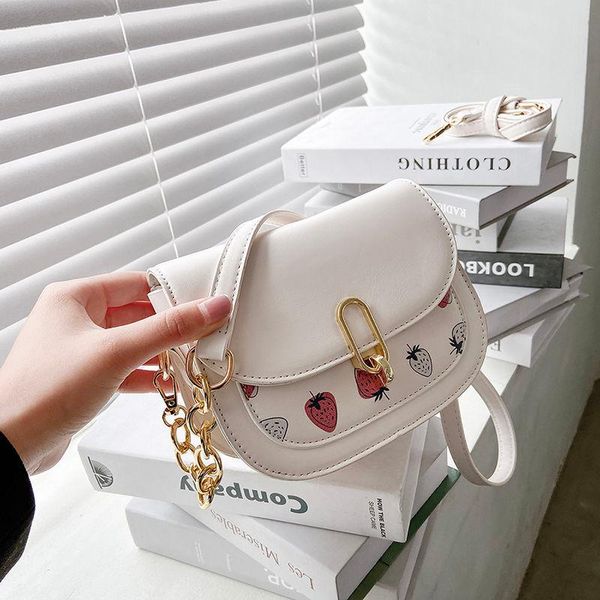 

shoulder bags crossbody bag for women saddle handbags purse fashion all-match chain 2021 pu leather fruit pattern
