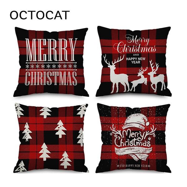 

christmas pillowcase red plaid cushion style snowflake elk home throw pillow case