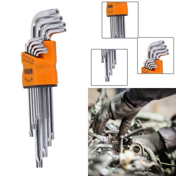 Set di chiavi Torx da 9 pezzi per auto Set di chiavi a stella in acciaio a prova di manomissione di tipo L Chiavi a stella a braccio lungo per auto