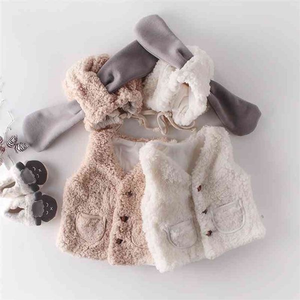 Baby Jungen Mädchen Reine Farbe Halten Warme Weste Jacke und Hut Herbst Winter Säuglings Kinder Junge Mädchen Weste Mantel Kleidung 210521