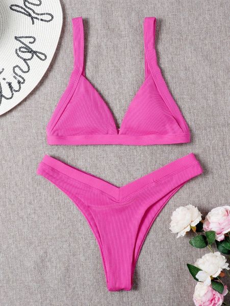 

rib triangle high cut bikini swimsuit 903u#, White;black