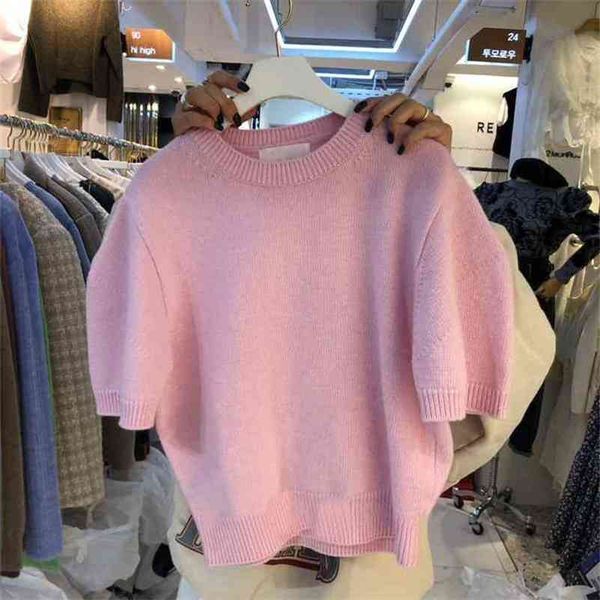 

nomikuma korean sweet short sleeve knitted pullovers causal o-neck women sweater spring elegant knitwear jumpers 6f273 210805, White;black