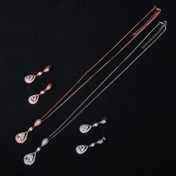 

chains 2021 drops-shaped pendant necklace set with earrings adjustable elegant shiny wedding bridal jewelry gifts for women aic88, Silver