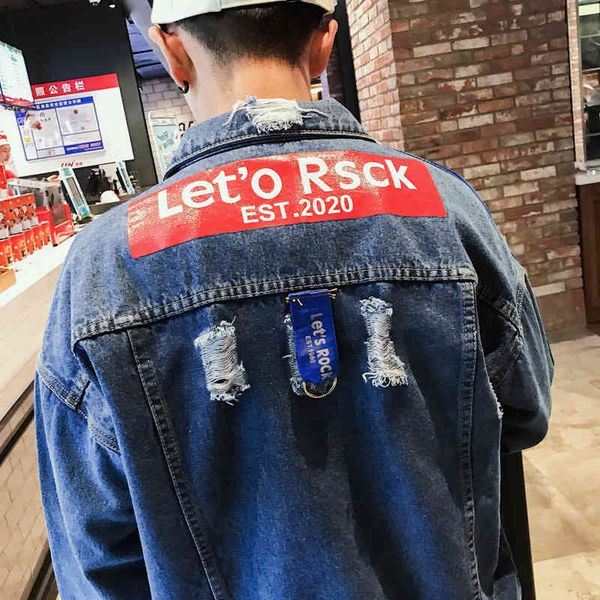 

Fashion Jacket Fall 2021 Men's Holed Jeans Trend Student Jk615, Blue