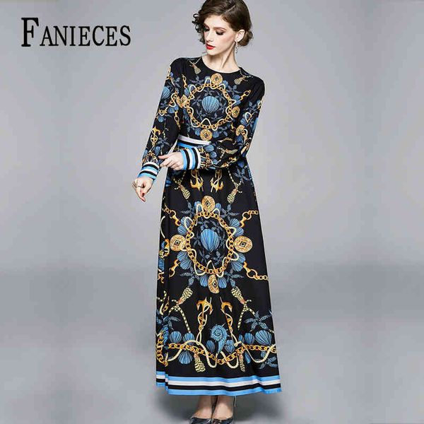 

retro button t-shirt chic a-line dress black runway long sleeve maxi dresses women's print vintage work lady ropa mujer femme 210520, Black;gray
