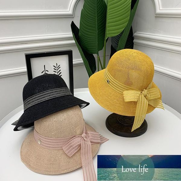 

wide brim hats 05-js spring summer hollow knitted fabric striped ribbon lady sun cap women leisure hat, Blue;gray