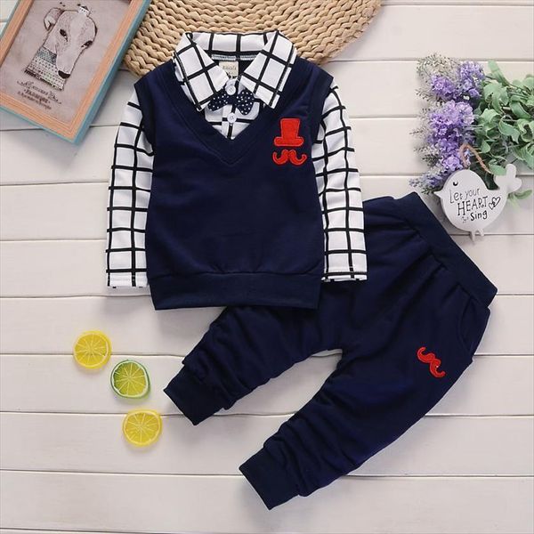 

spring and autumn baby boy elegant sets for 2 piece set lattice clothes kids, White