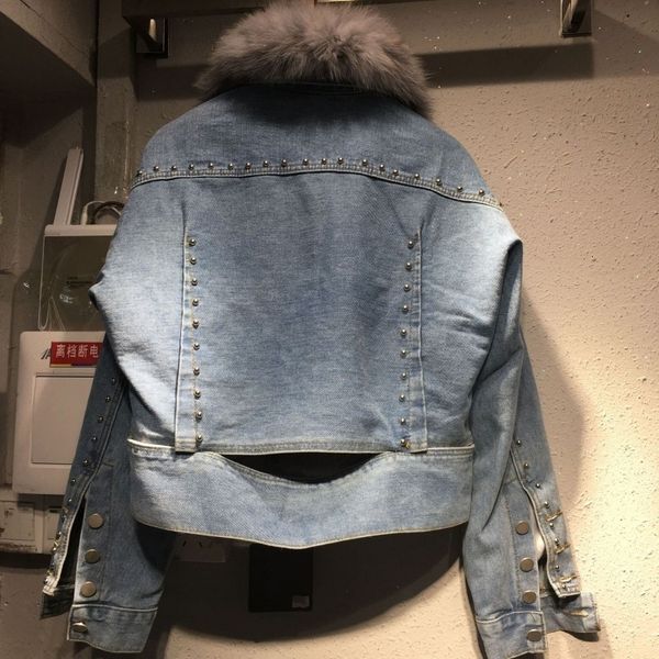 

women's jackets rough winter from the skin of fake female turtleneck denim fashion jackets embroidered flares unique breasted lapels wo, Black;brown