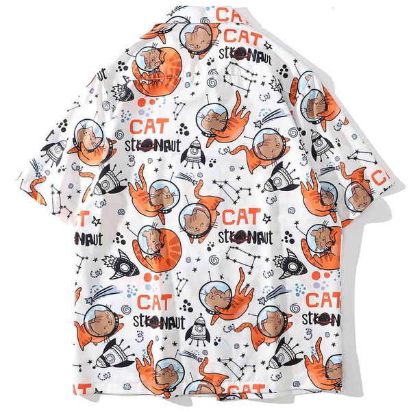 

men's casual shirts aolamegs beautiful male shirt from the cartoon space cat printed short sleeve streetwear summer casual baggy hip ho, White;black