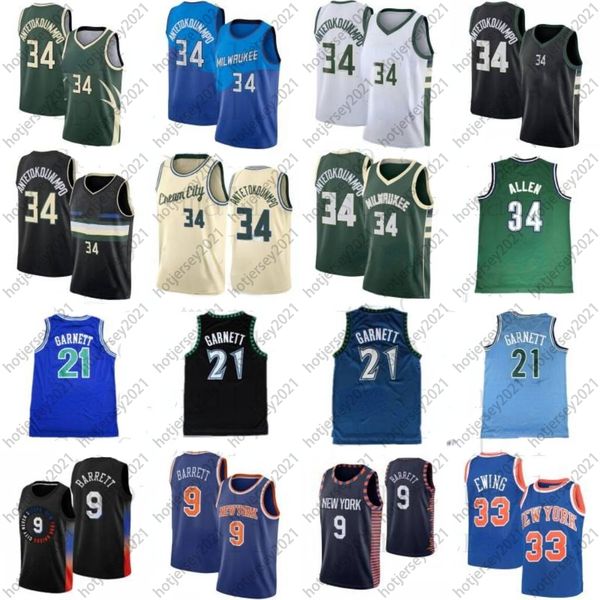 

giannis 34 antetokounmpo ray allen basketball jersey mens 21 kevin garnett rj 9 barrett patrick 33 ewing shirt breathable, Black;red
