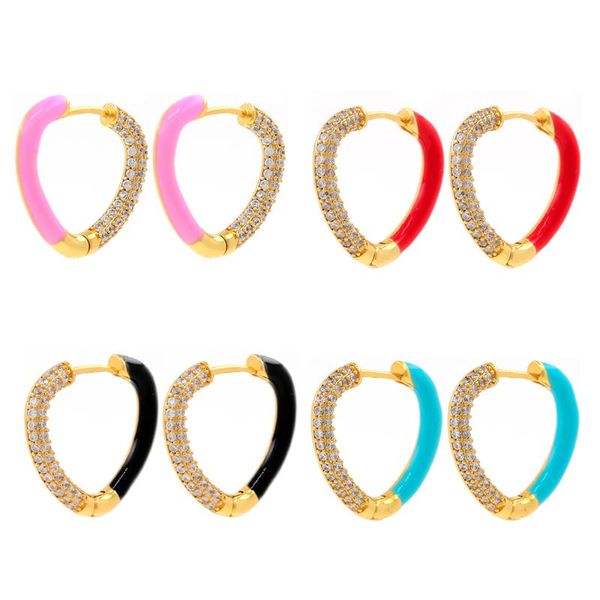

hoop & huggie 1 pair gold color small earrings fashion simple colorful rainbow cz crystal heart for women jewelry 2021, Golden;silver