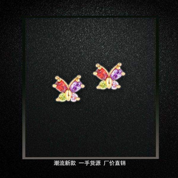 

micro inlaid zircon geometric earrings women's color butterfly gold plated earrings for women, Silver