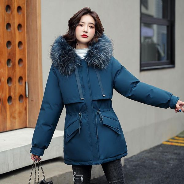 

women's down & parkas winter women fleece jacket casual fur collar windproof thick warm padded coat female outwear m-3xl, Black