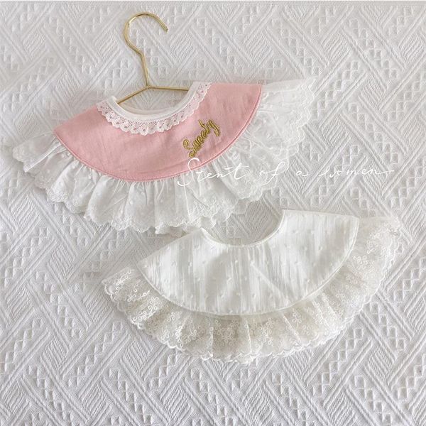 

korean baby girls cotton bibs round lace burp cloths fake collars 0-2 years children cute things accessories &