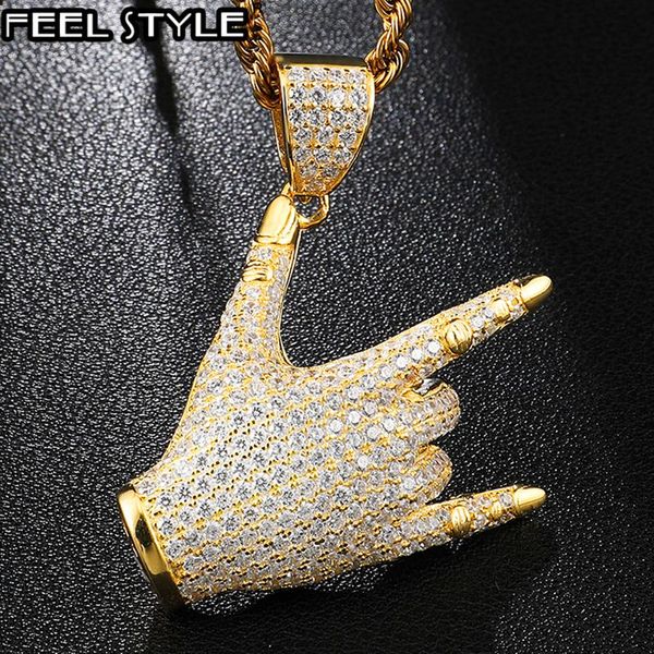 

pendant necklaces iced out bling cubic zircon cz gesture hand necklace & for women men hip hop jewelry wholesale, Silver