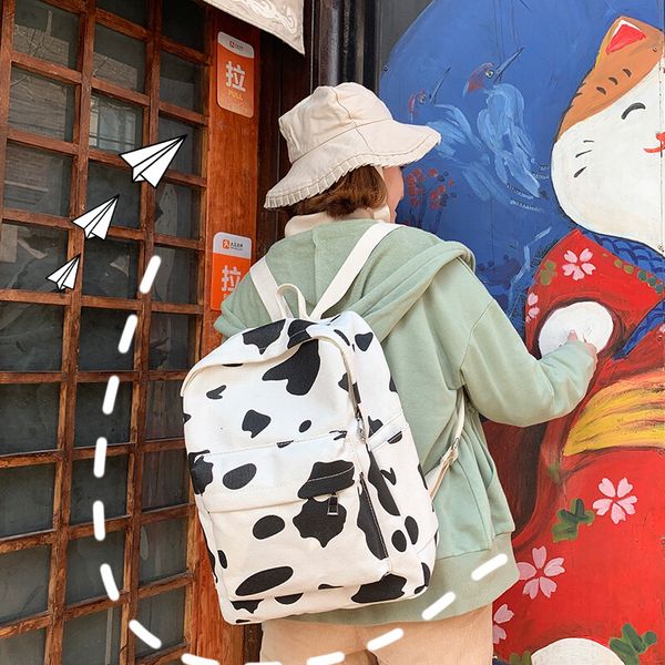 

backpack female canvas bag with cow print, scholarship casual f7dj