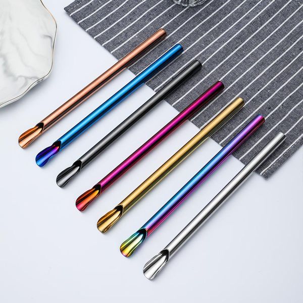 

drinking straws multifunction stainless steel stirring spoon straw reusable smooth convenient portable bar accessories